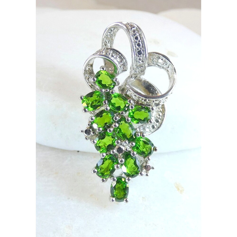 Sterling Silver Natural Chrome Diopside Pendant  Grapes & Vines